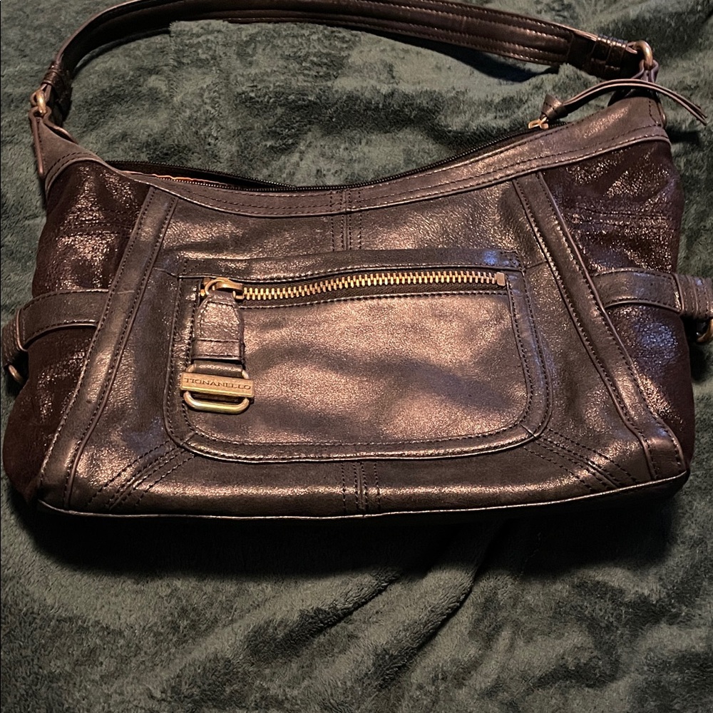 Tignanello - Black Leather East/West Satchel Bag with side Suede Pockets